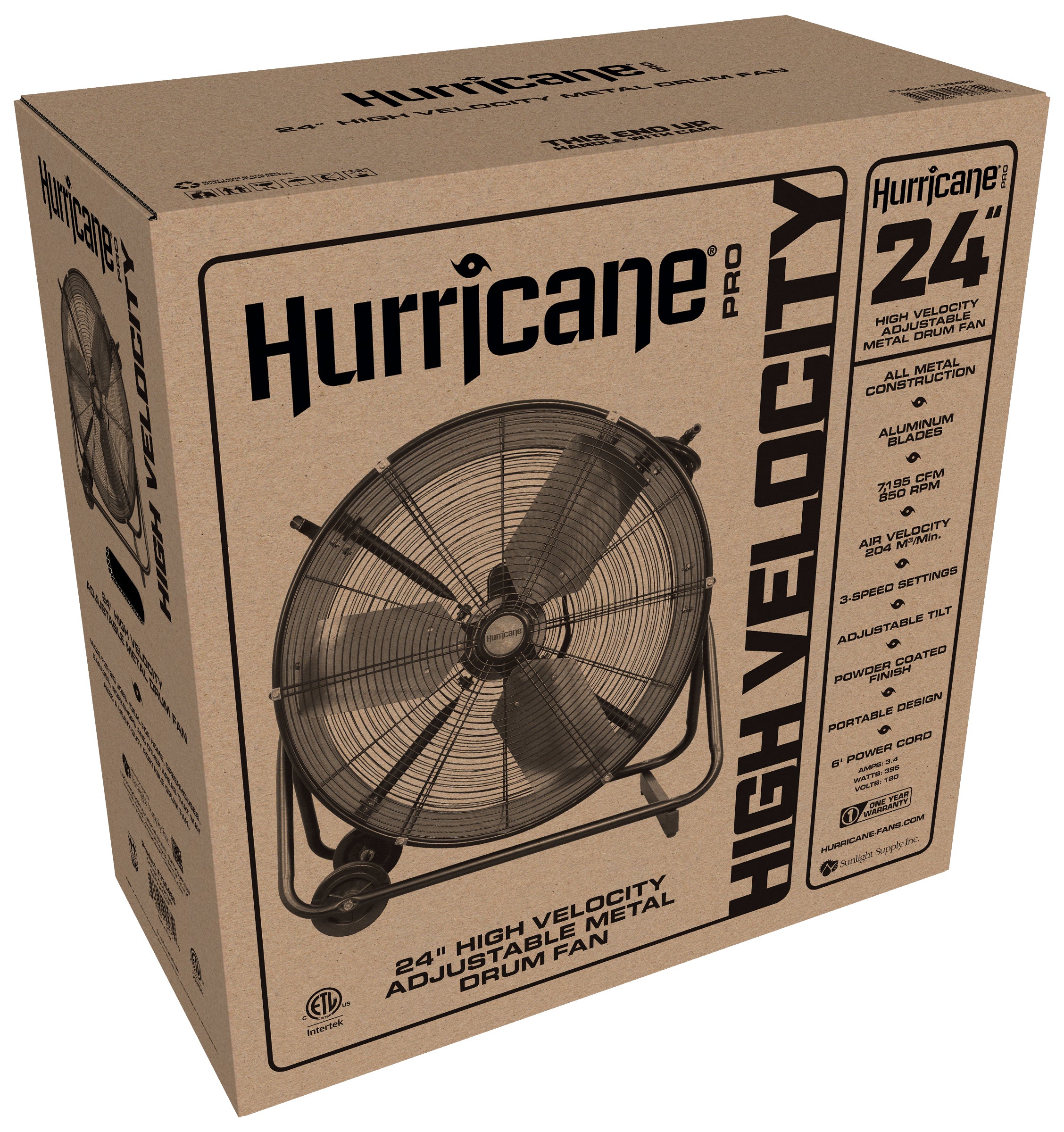 Hurricane® Pro Heavy Duty Adjustable Tilt Drum Fan 24 In - HGC736485