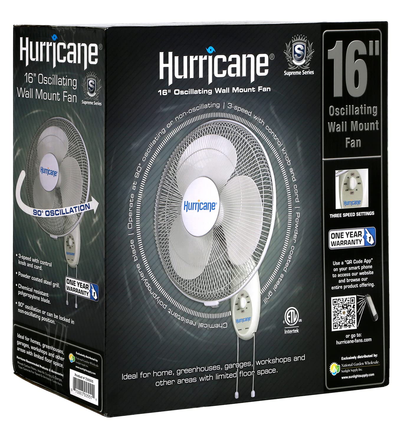 Hurricane® Supreme Oscillating Wall Mount Fan 16" - HGC736505