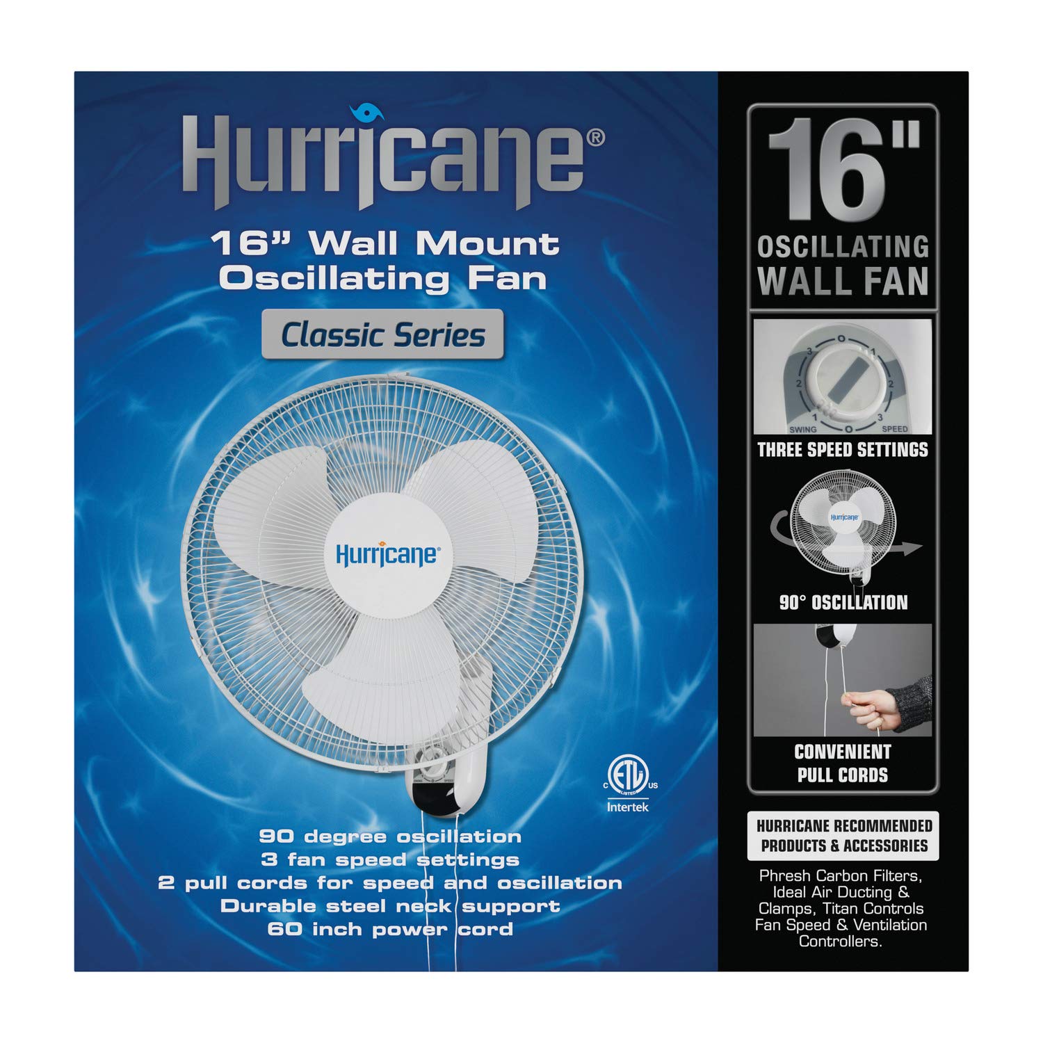 Hurricane® Classic Oscillating Wall Mount Fan 16" - HGC736503