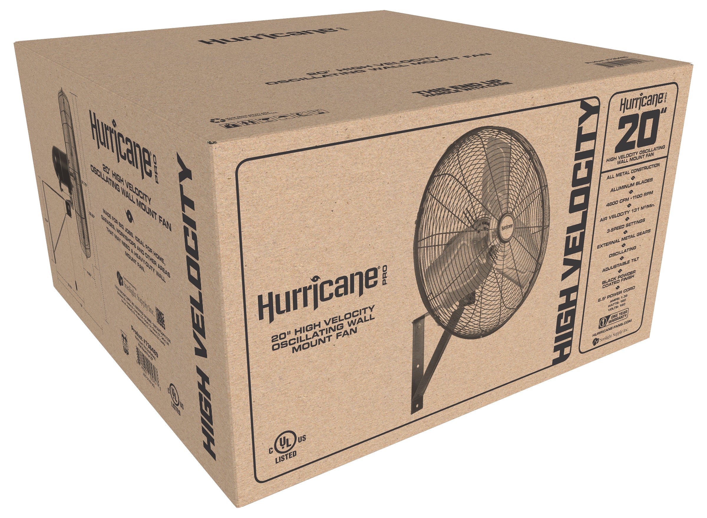 Hurricane® Pro Commercial Grade Oscillating Wall Mount Fan 20 In - HGC736489