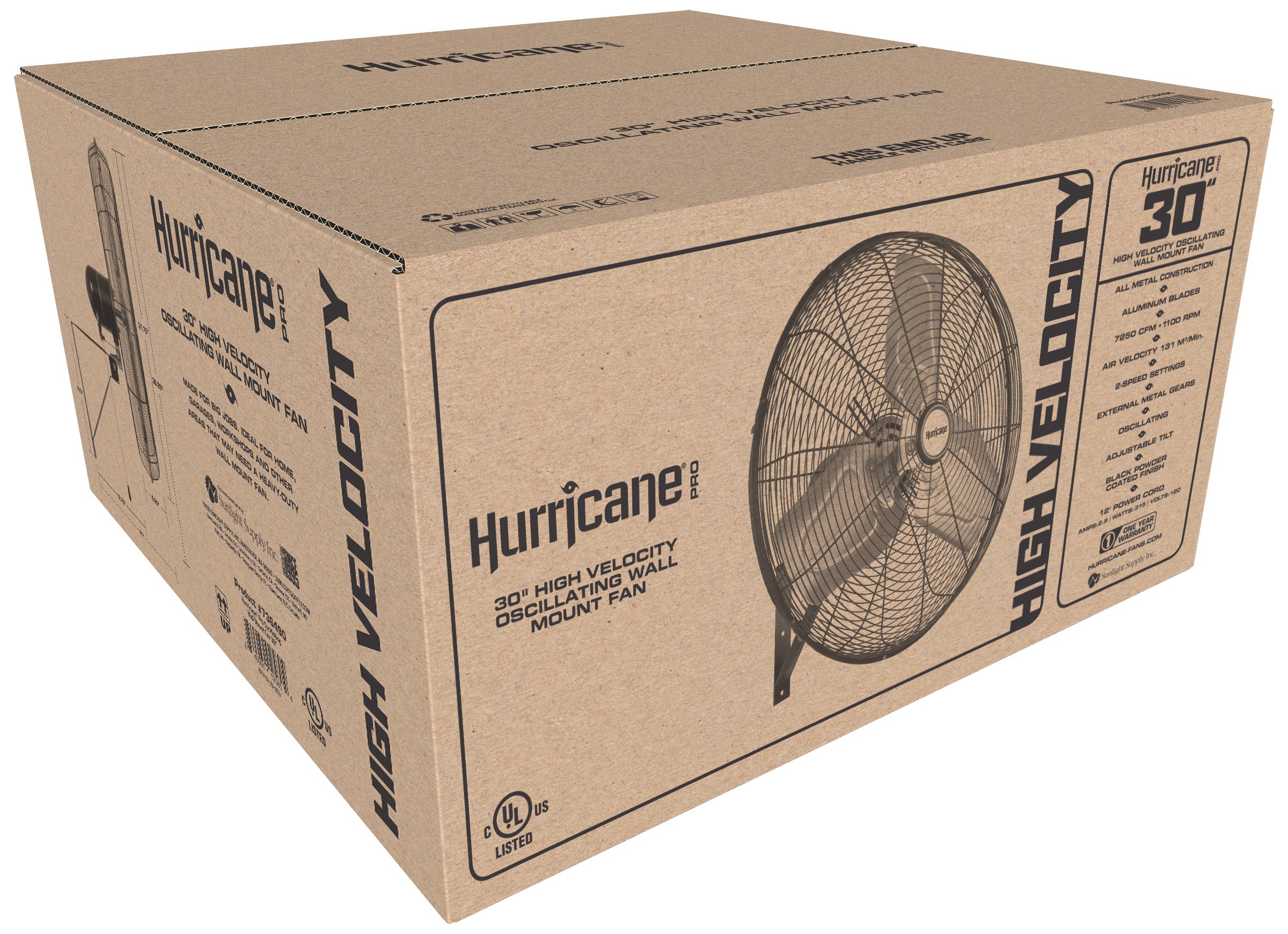 Hurricane® Pro Commercial Grade Oscillating Wall Mount Fan 30 In