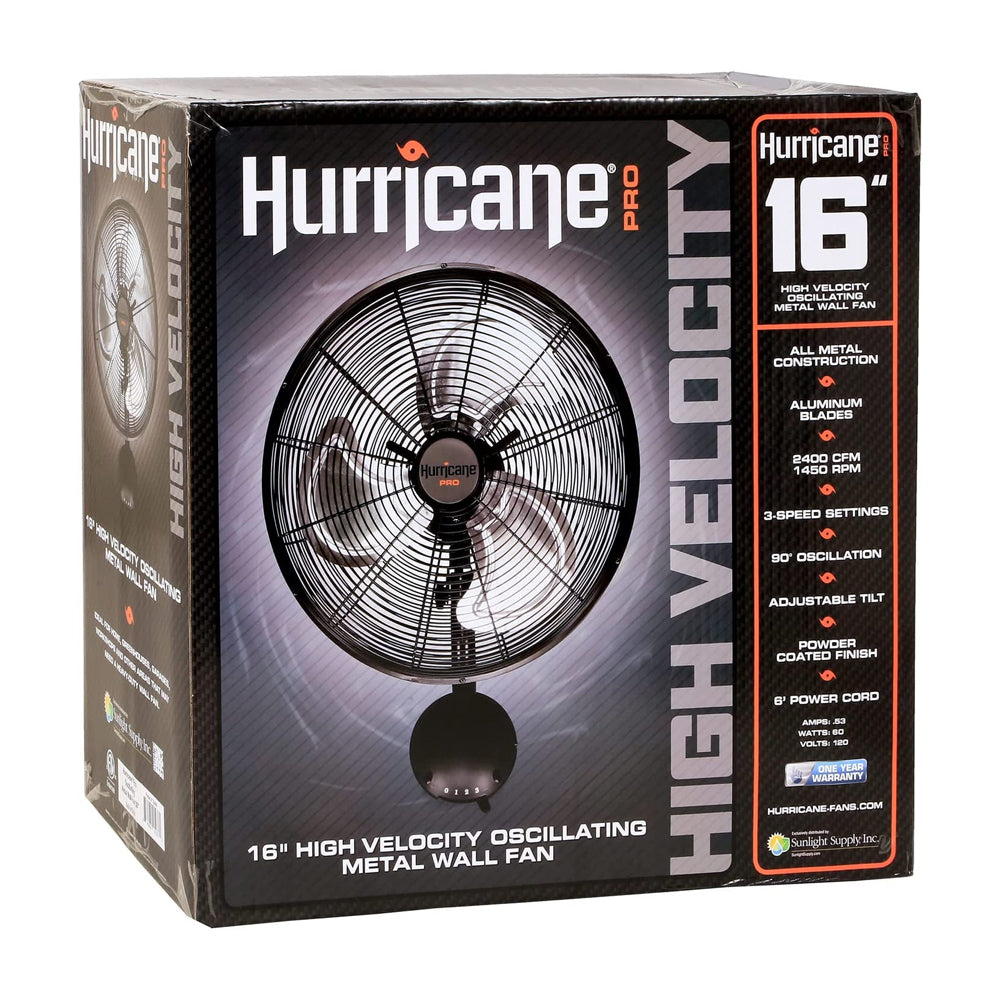 Hurricane® Pro High Velocity Oscillating Metal Wall Mount Fan 16" HG