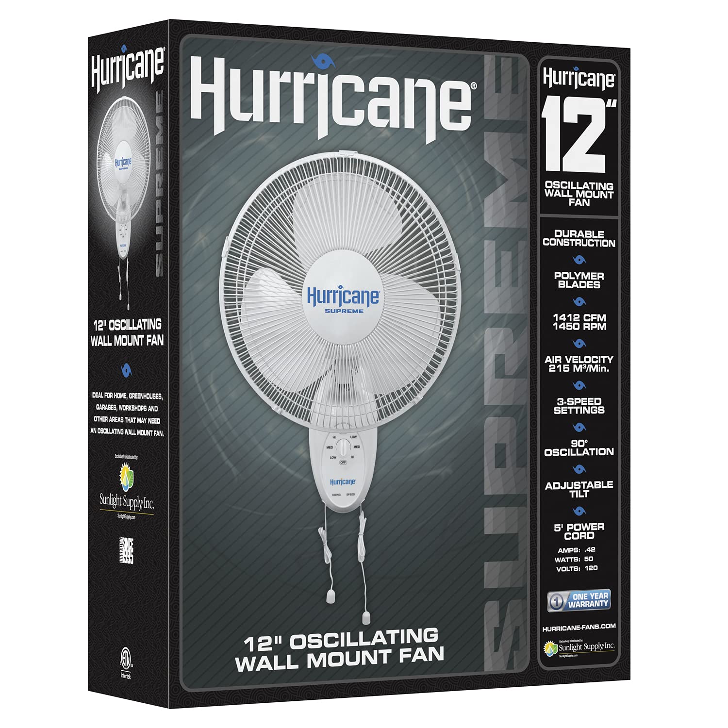 Hurricane® Supreme Oscillating Wall Mount Fan 12" - HGC736500